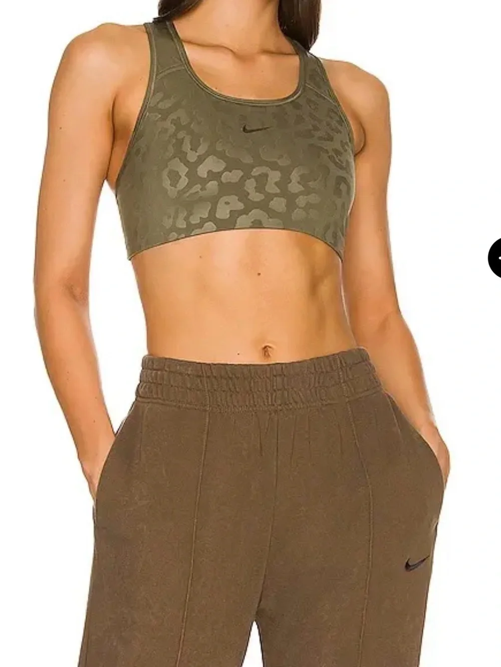Nike Olive Green Leopard-Print Racerback Sports Bra and Leggings Size M